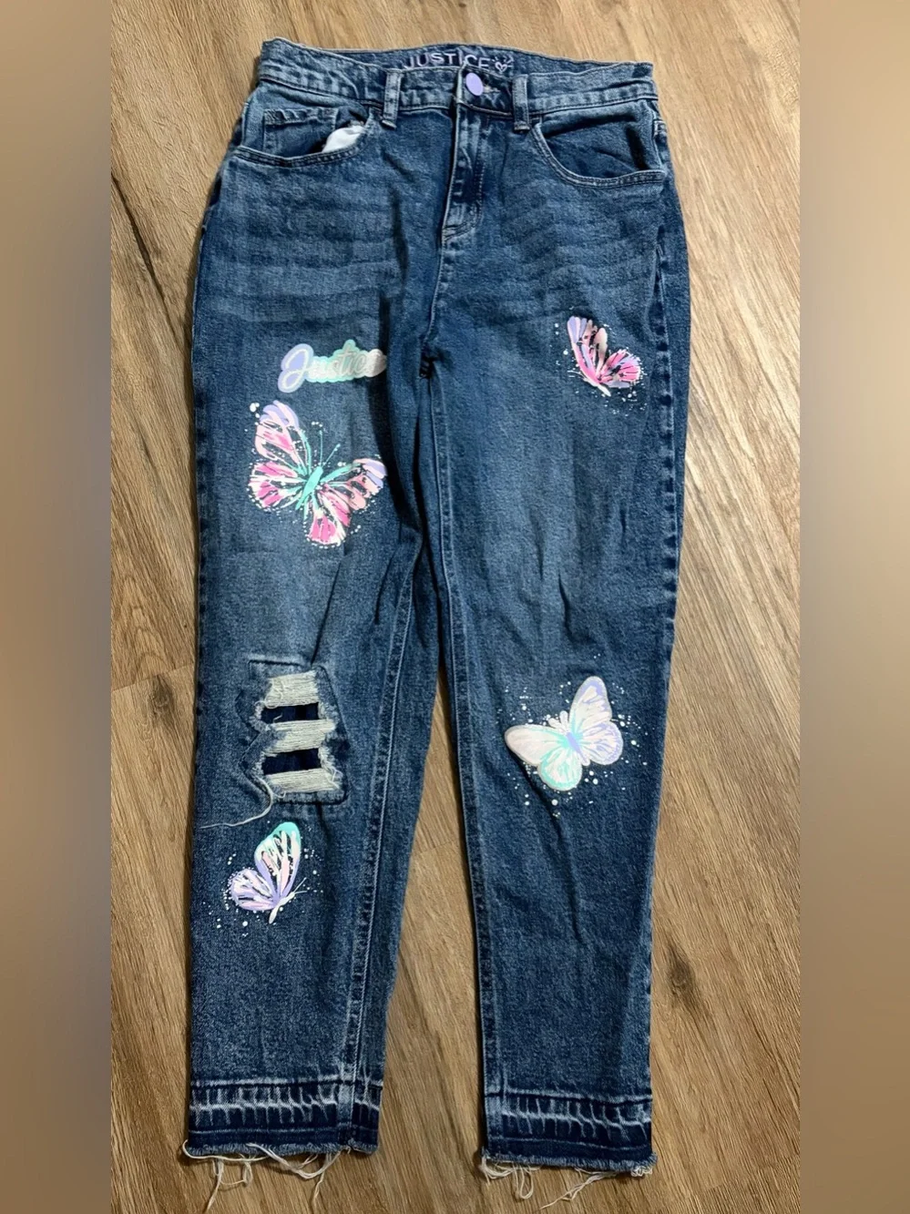 Justice - Skinny Jeans with Pastel Justice & Butterfly Appliqués - Size 18 Youth